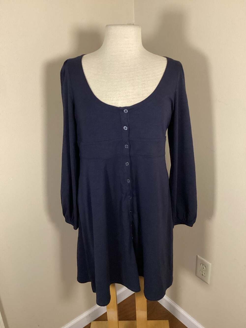 Boden Sabina Navy Blue Cotton Jersey Button Front Scoop Neck Long Sleeve Tunic D - Thumbnail 3