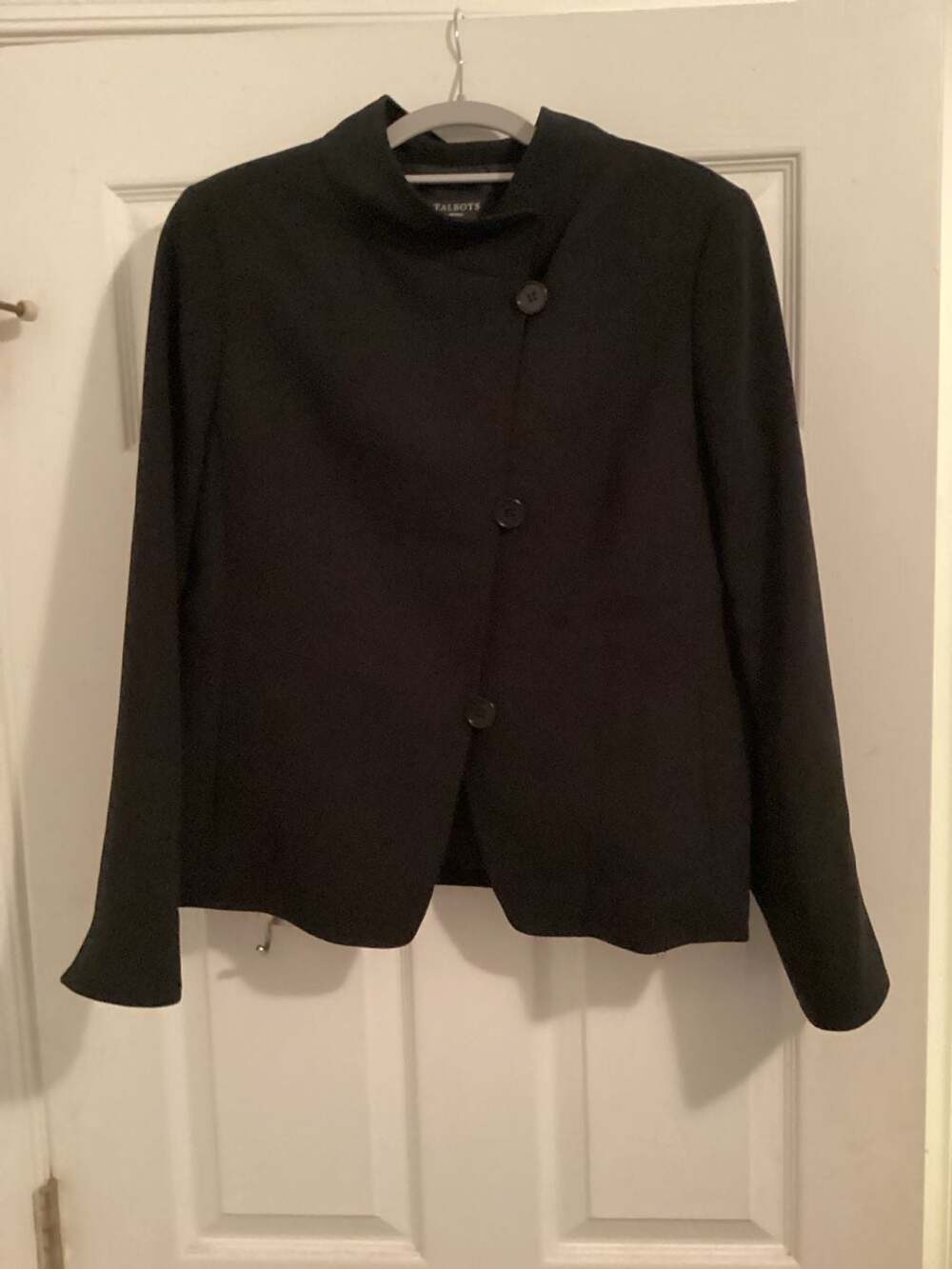 Talbots Petites Black Asymmetrical Button Front Jacket Size 12P - Thumbnail 5