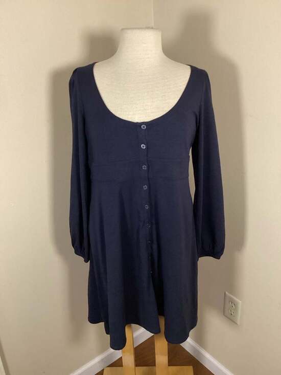 Boden Sabina Navy Blue Cotton Jersey Button Front Scoop Neck Long Sleeve Tunic D - Thumbnail 4