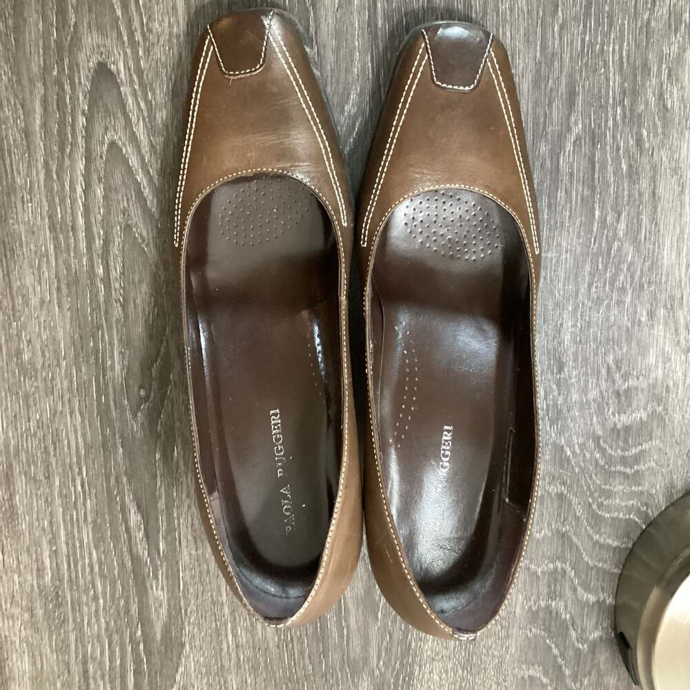 Paola Ruggeri Brown Leather Square Toe Pumps Size 7 - Thumbnail 5