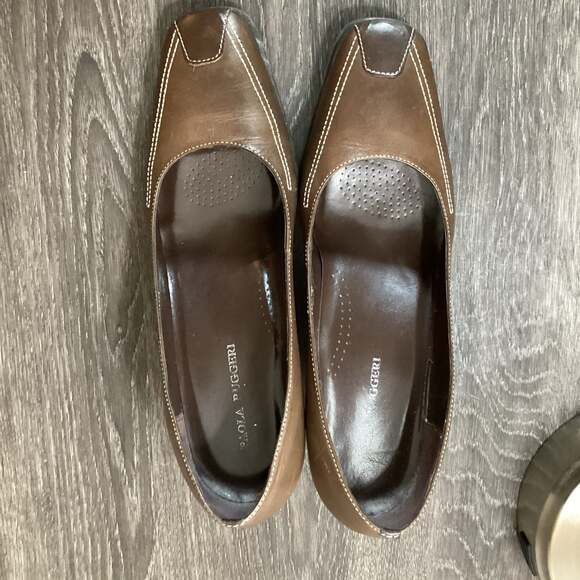 Paola Ruggeri Brown Leather Square Toe Pumps Size 7 - Thumbnail 6