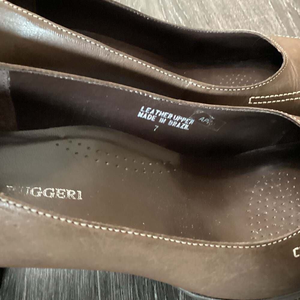 Paola Ruggeri Brown Leather Square Toe Pumps Size 7 - Thumbnail 3
