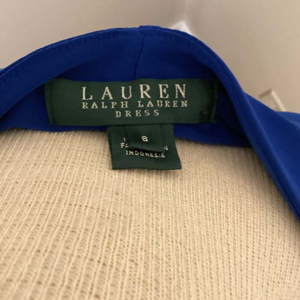 Lauren Ralph Lauren Cobalt Blue Cowl Neck Side Ruched Cocktail Sheath Dress - Thumbnail 2