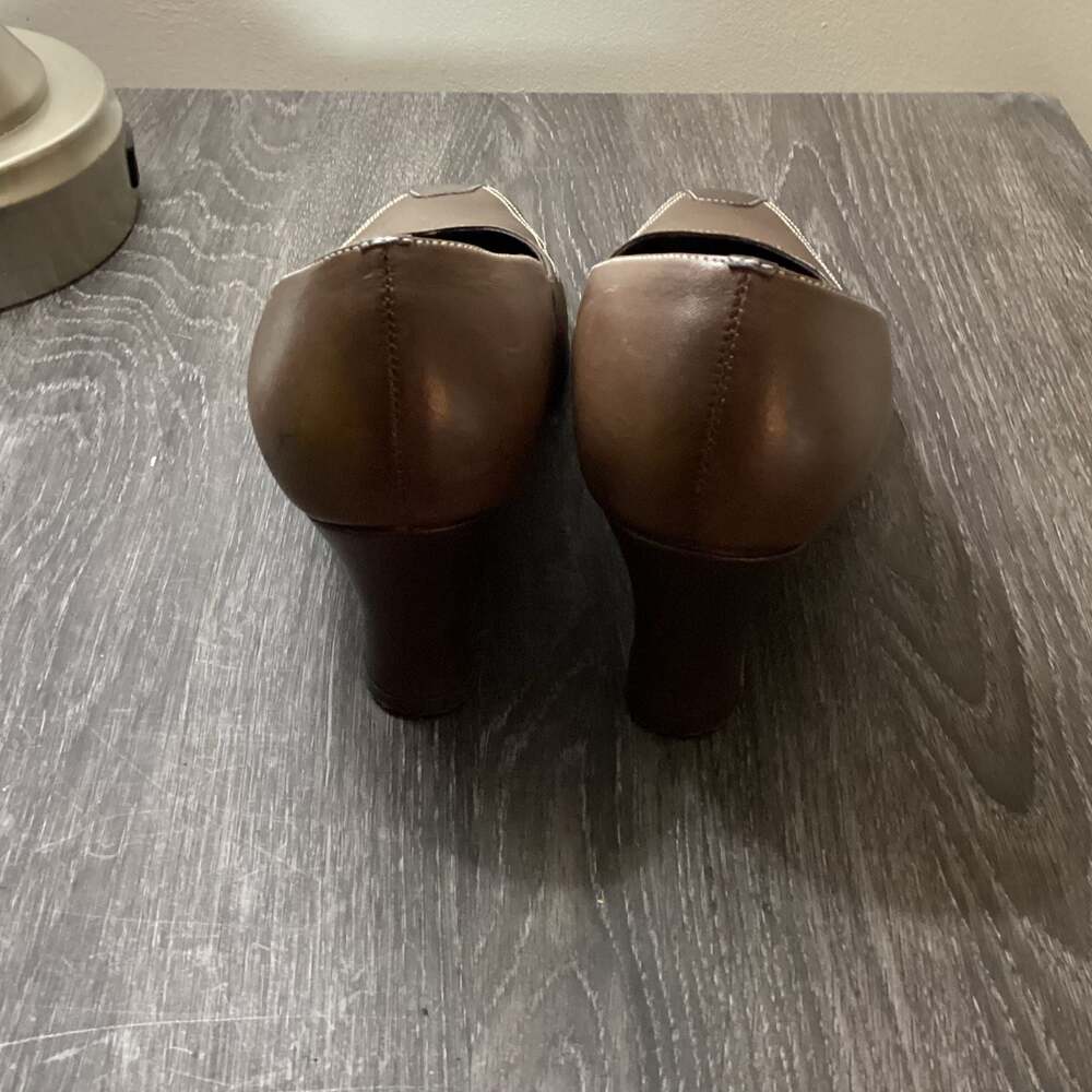 Paola Ruggeri Brown Leather Square Toe Pumps Size 7 - Thumbnail 4
