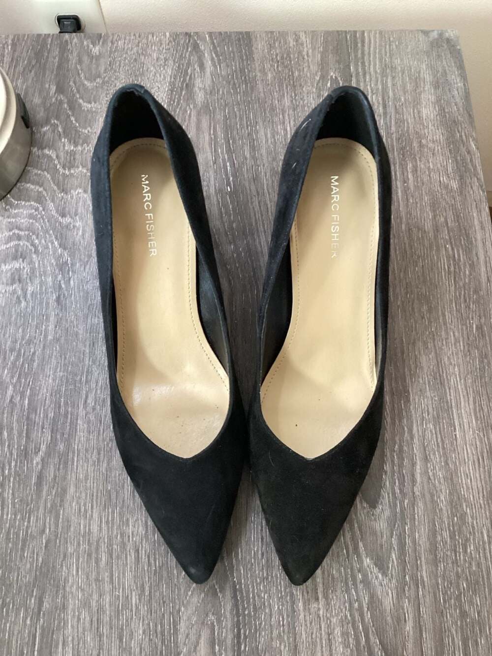 Marc Fisher Black Suede Pointed Toe Block Heel Pumps Size 9M - Thumbnail 4