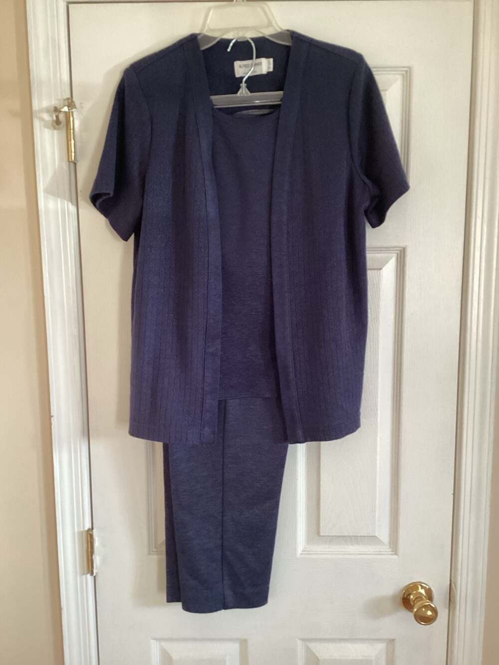 Alfred Dunner 2-Piece Ribbed Knit Cardigan Pants Set in Navy Blue - Thumbnail 5