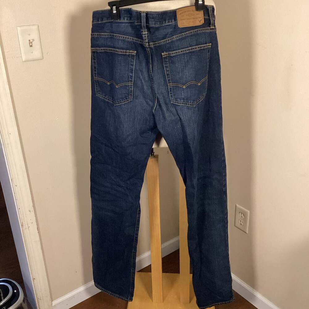 American Eagle Outfitters Men's Dark Wash Straight Leg Jeans Size 34x36 - Thumbnail 3