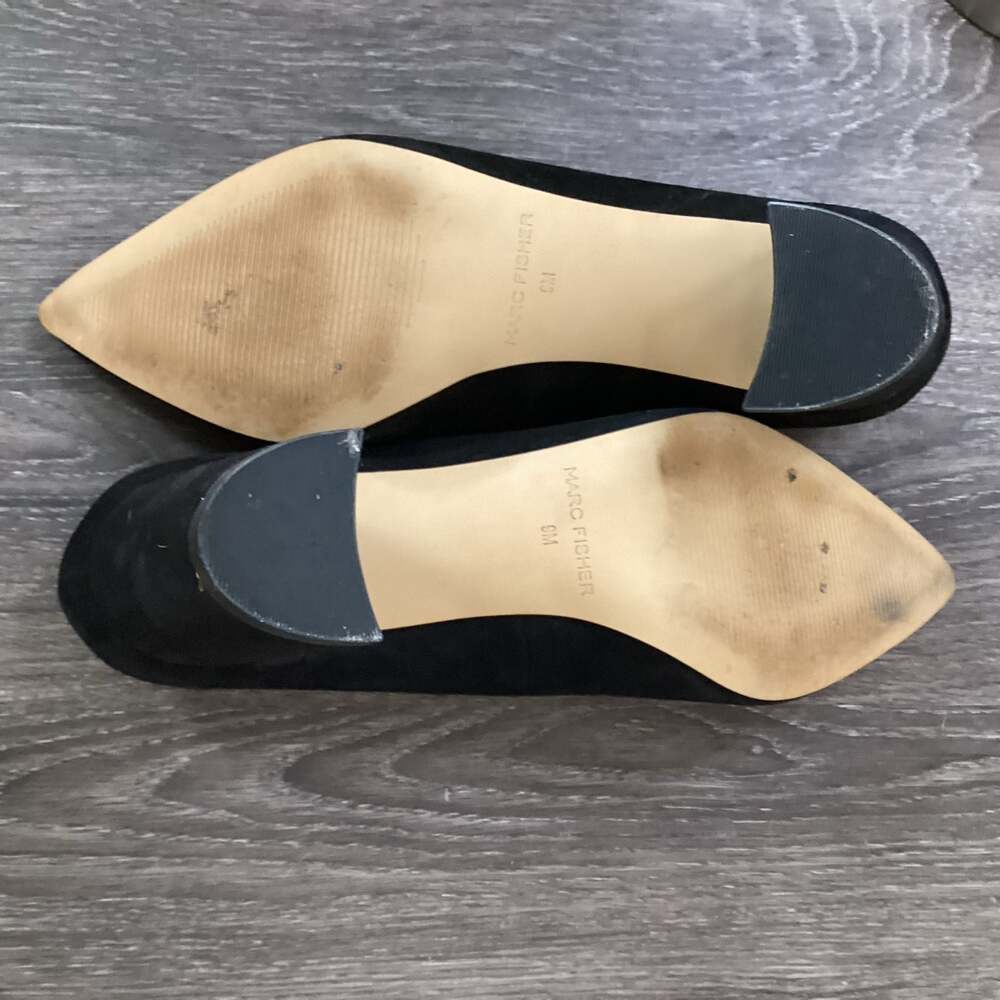 Marc Fisher Black Suede Pointed Toe Block Heel Pumps Size 9M - Thumbnail 3