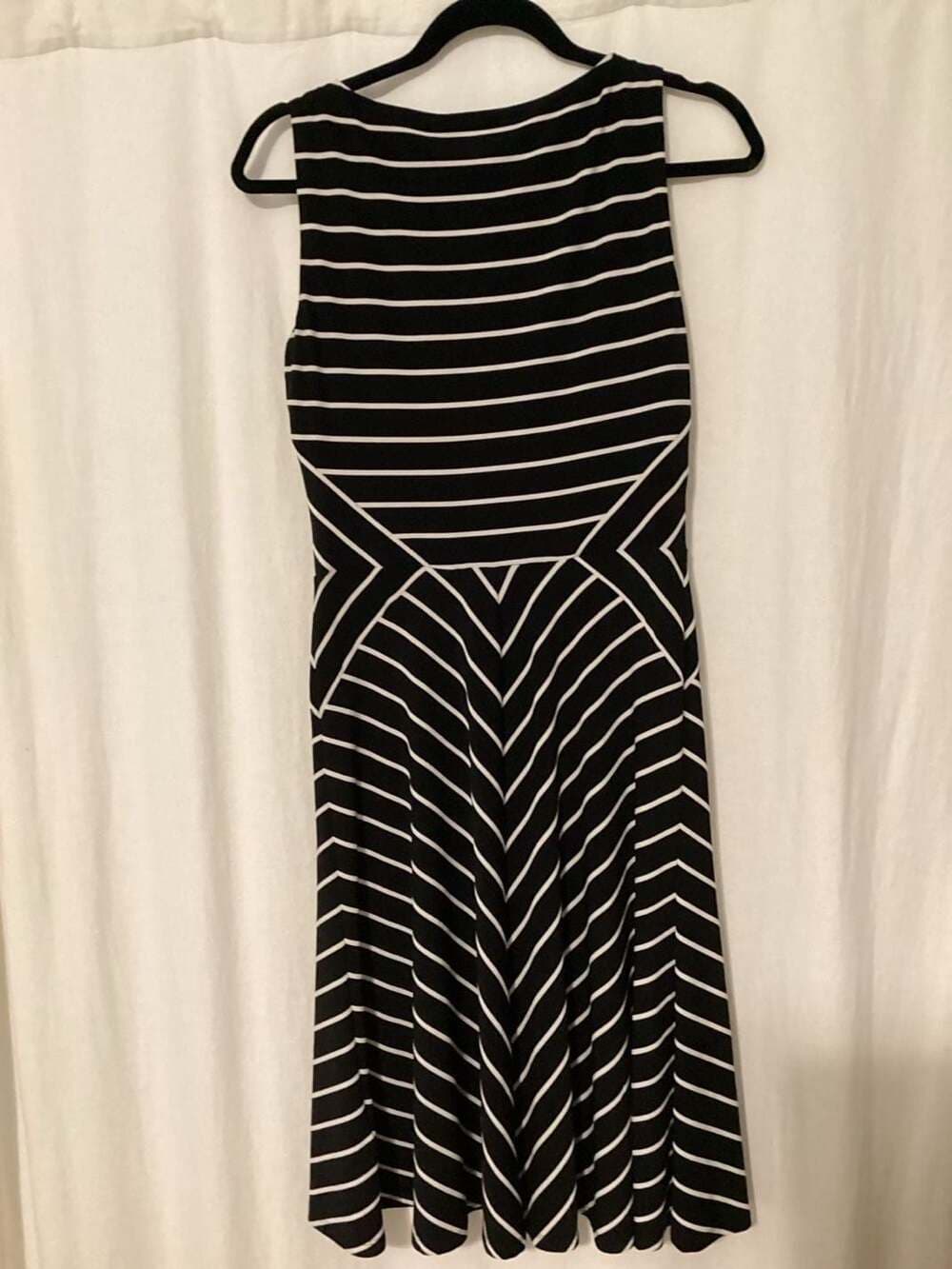 Lauren Ralph Lauren Black and White Striped Sleeveless Chevron Knit A-Line Dress - Thumbnail 2
