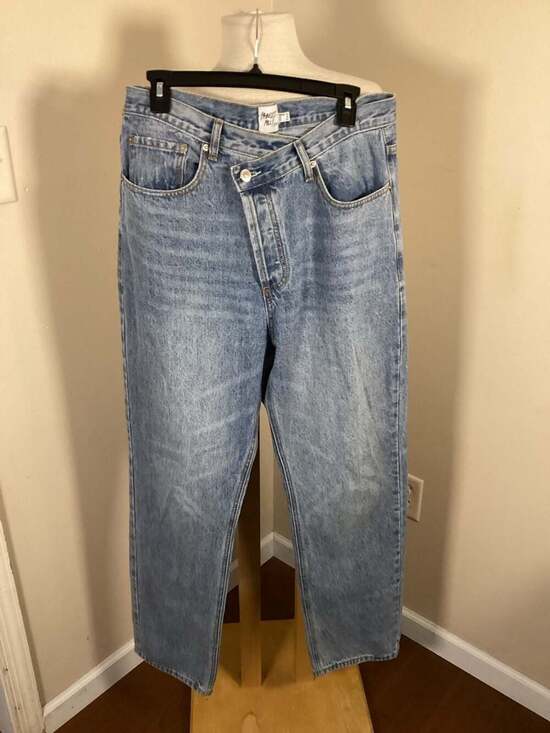 Princess Polly Archie Straight Leg Jeans Light Wash Asymmetric Waist - Thumbnail 5