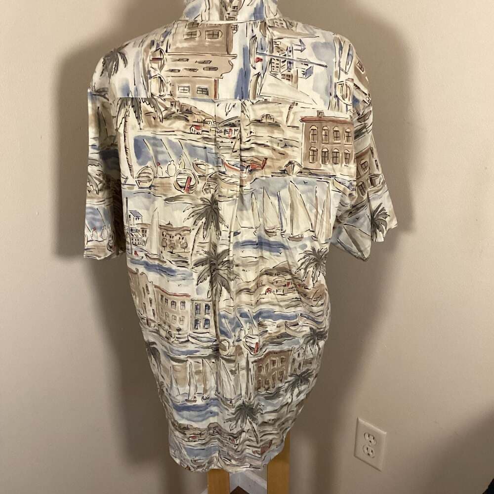 Vintage Nautica Men's Medium Rayon Cotton Blend Hawaiian Shirt Coastal Scenic Pr - Thumbnail 2