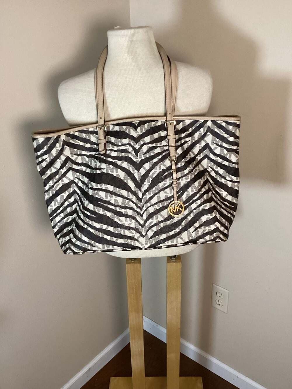 Michael Kors Zebra Print Logo Tote Bag - Thumbnail 7