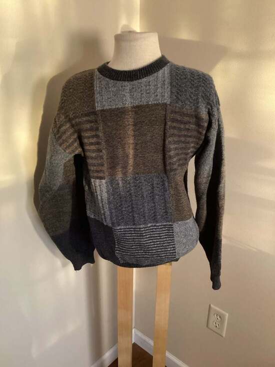 Vintage Bill Blass Menswear Hand Framed Patchwork Knit Crewneck Sweater Size M - Thumbnail 4