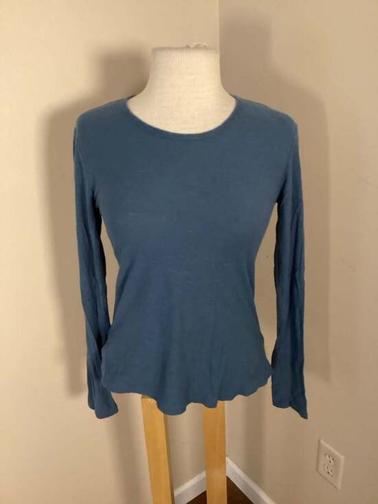 James Perse Standard Women's Blue Cotton Slub Long Sleeve Crew Neck Tee Size 0 - Thumbnail 4