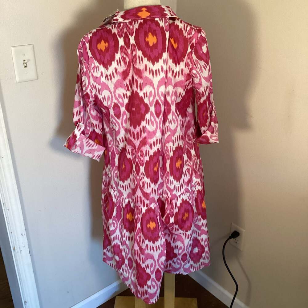 Ro's Garden Magenta June Deauville Ikat Shirt Dress Size M - Thumbnail 3
