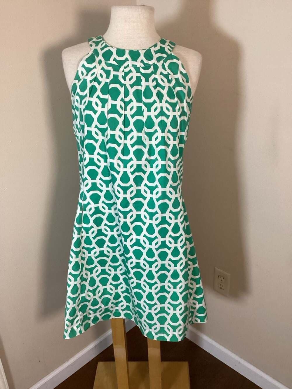 Dizzy Lizzy Green and White Geometric Print Sleeveless Dress Size M - Thumbnail 4