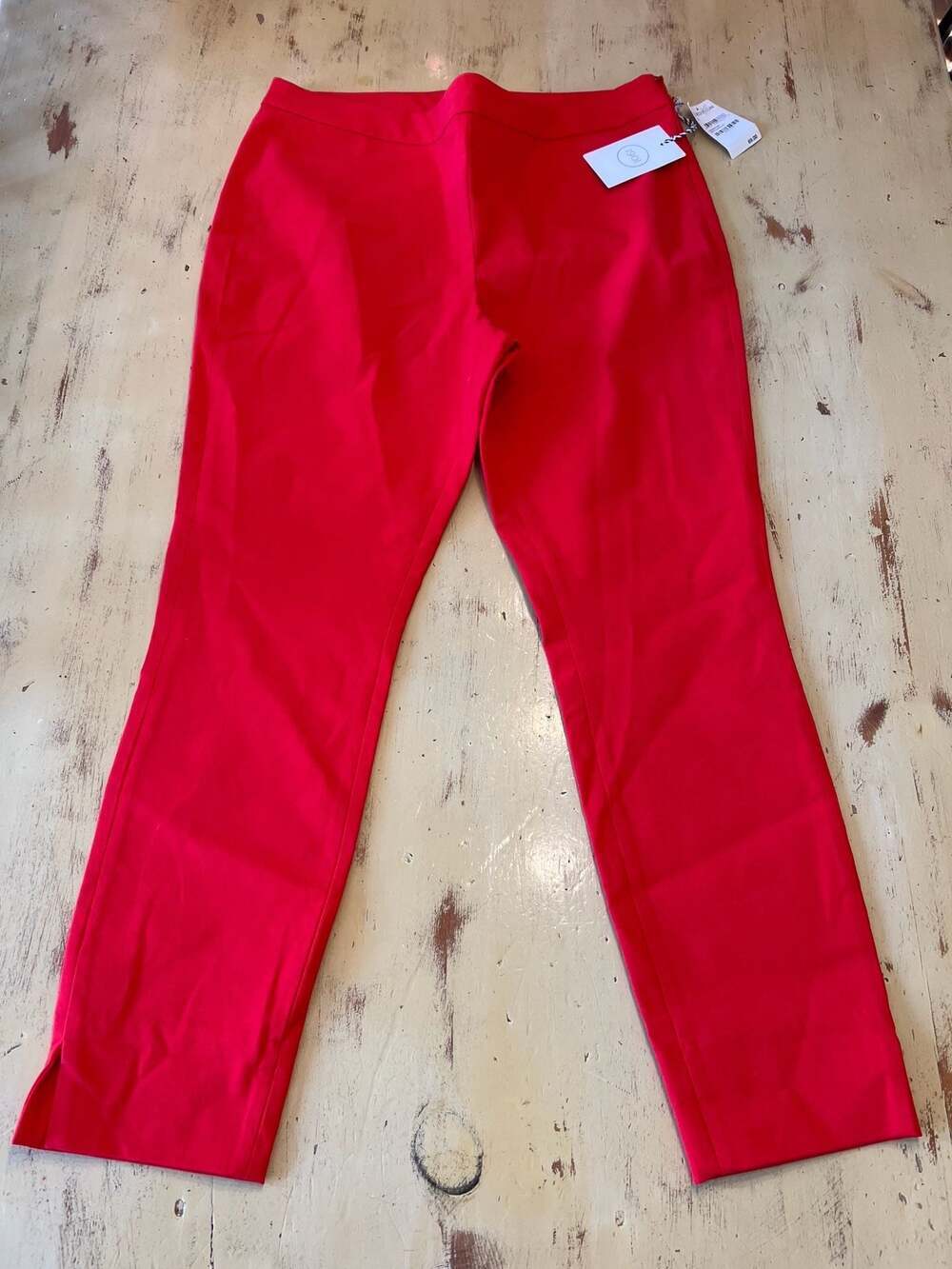 1901 Nordstrom Women's Bright Red Stretch Straight Leg Ankle Pants Size 12 - Thumbnail 3