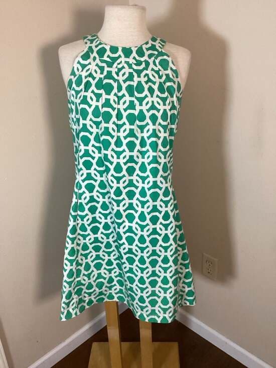 Dizzy Lizzy Green and White Geometric Print Sleeveless Dress Size M - Thumbnail 5