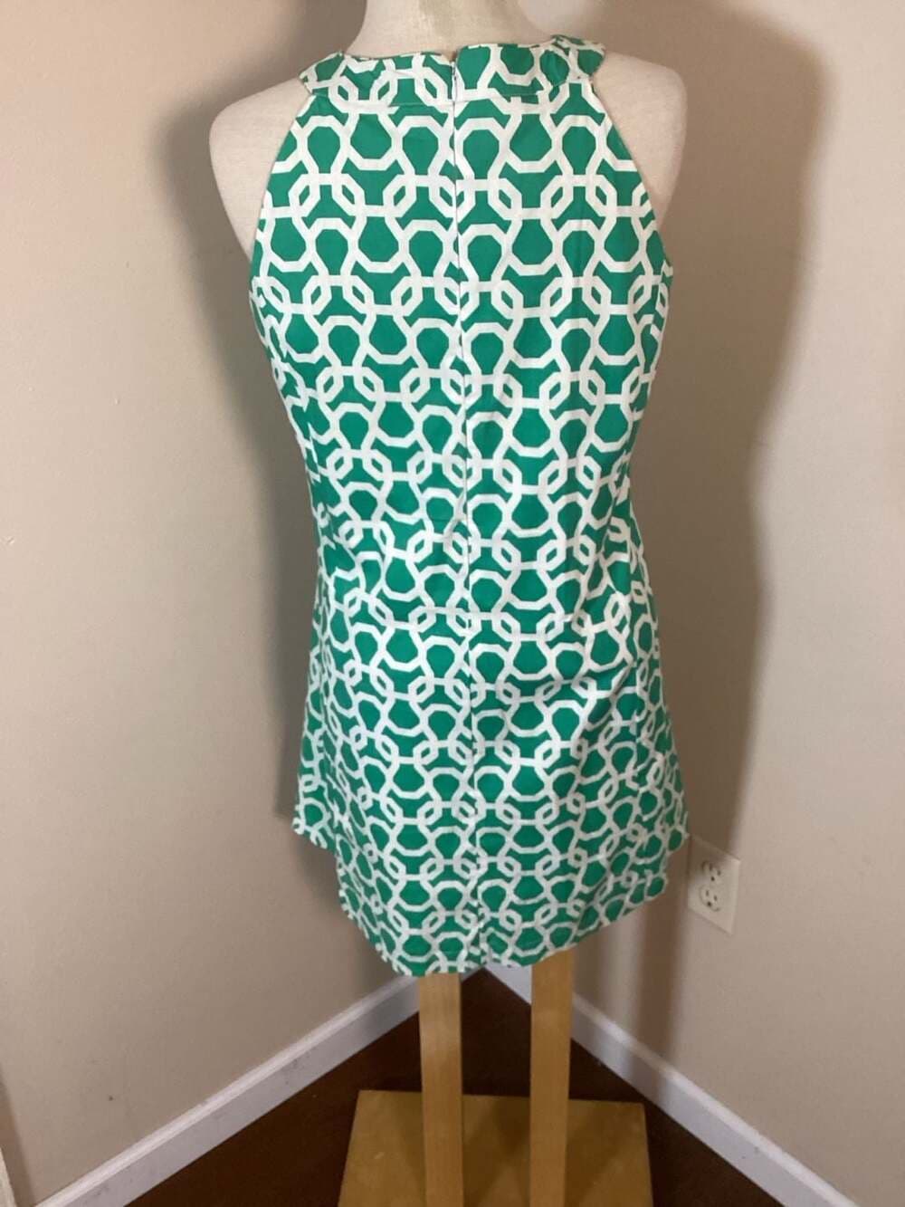 Dizzy Lizzy Green and White Geometric Print Sleeveless Dress Size M - Thumbnail 2