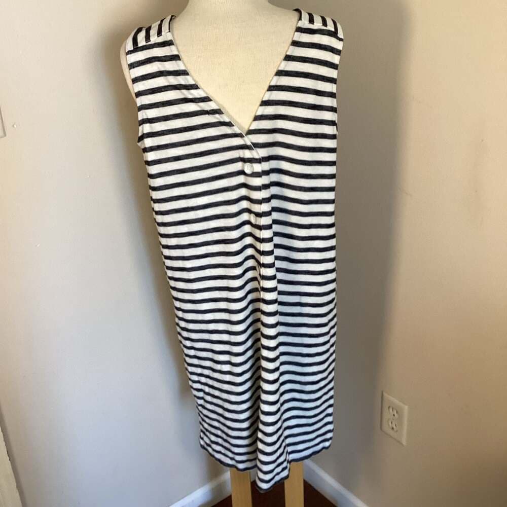 Caslon Striped V-Neck Button-Back Sleeveless Tank Dress Size L - Thumbnail 3