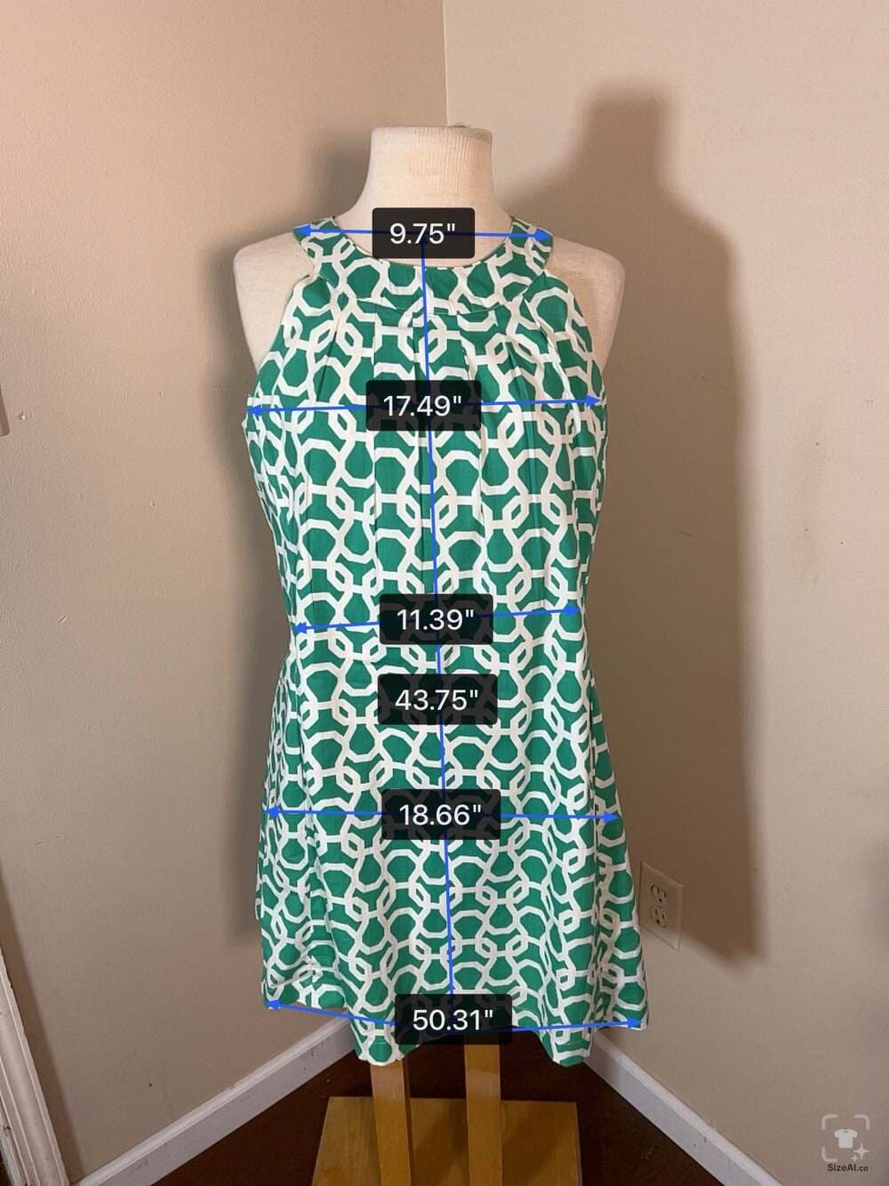 Dizzy Lizzy Green and White Geometric Print Sleeveless Dress Size M - Thumbnail 3