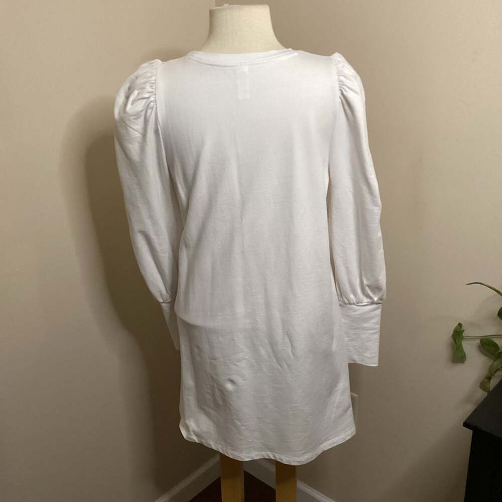 Addison Bay Vine Ivy Crew Neck Long Sleeve Puff Shoulder Mini Knit Dress - Thumbnail 2