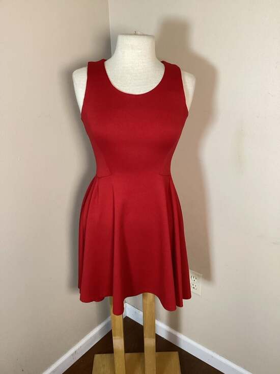 AQUA Women's Red Sleeveless Fit and Flare Mini Dress Size S - Thumbnail 4