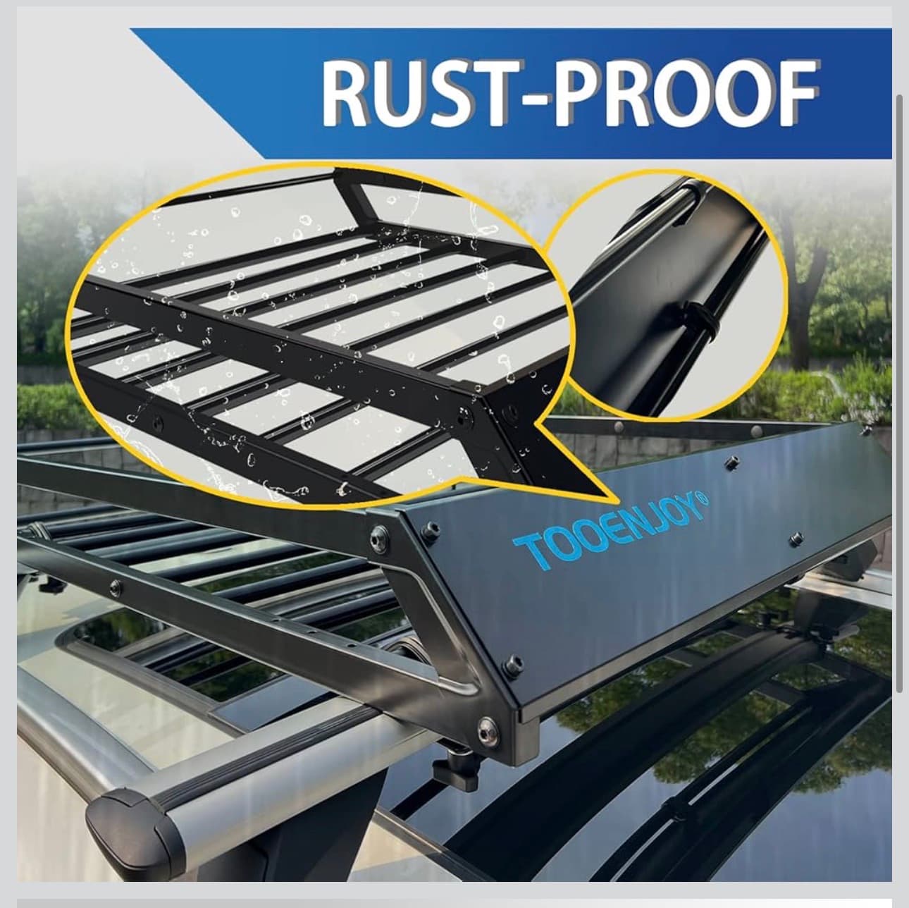 TOOENJOY Roof Rack Cargo Basket, 43’’x 35’’x 4.7’’, Anti-Rust Rooftop Cargo Carrier with Removable Wind Fairing, Universal Car Top Luggage Holder for Car, SUV and Truck, 150 lbs Capacity - Thumbnail 2