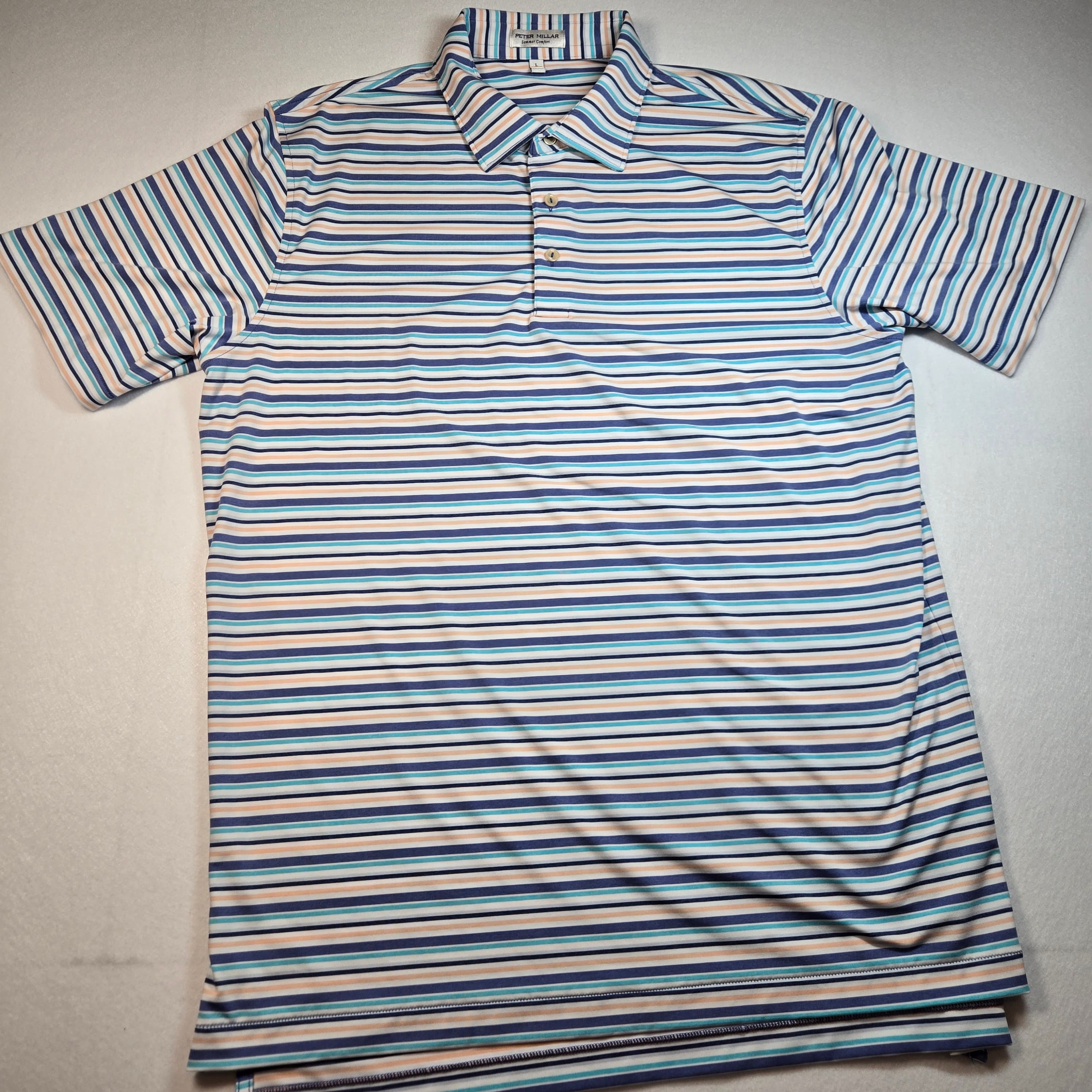 Peter Miller Striped Short Sleeve Polo Shirt Size L