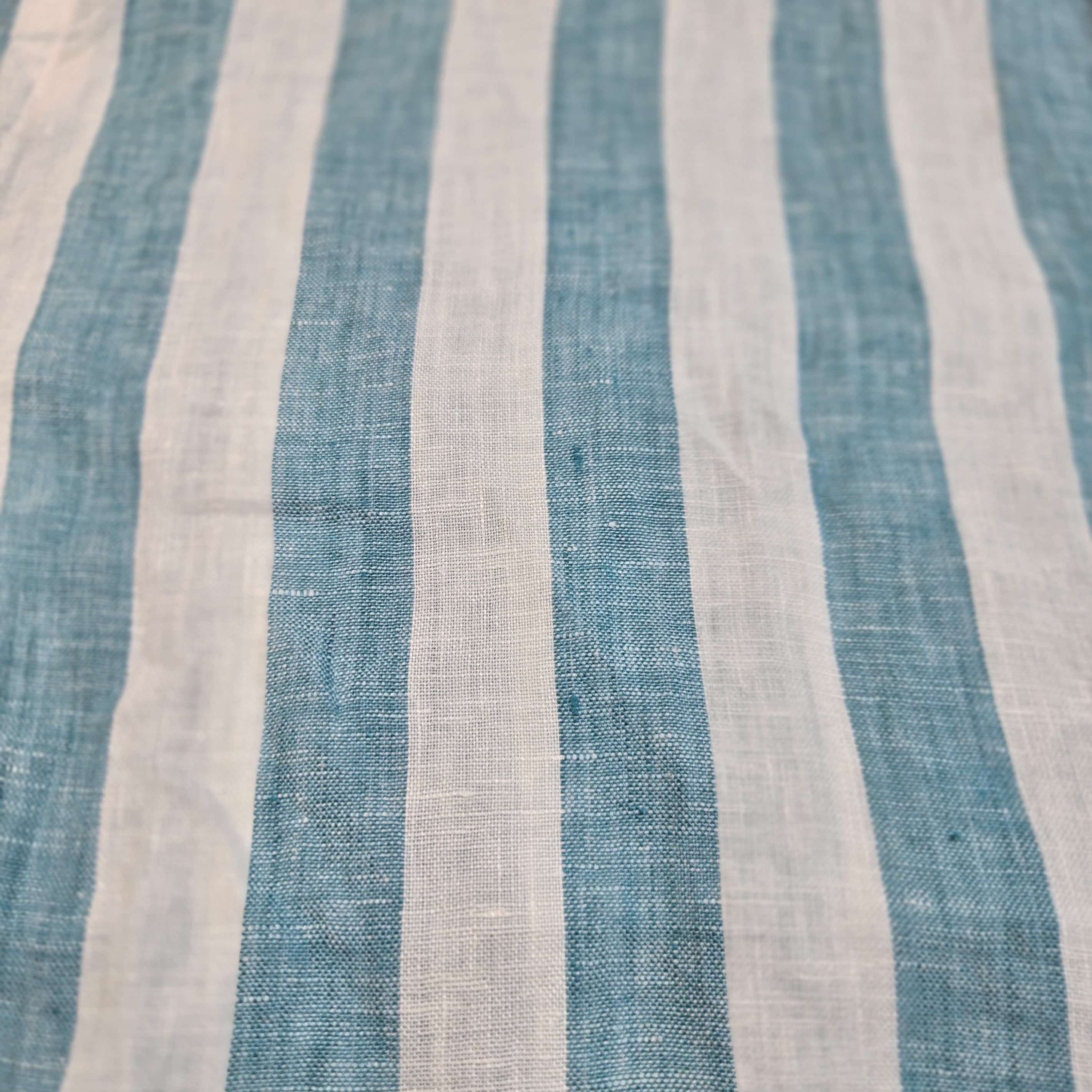Blue Striped Short Sleeve Linen Shirt - Thumbnail 3