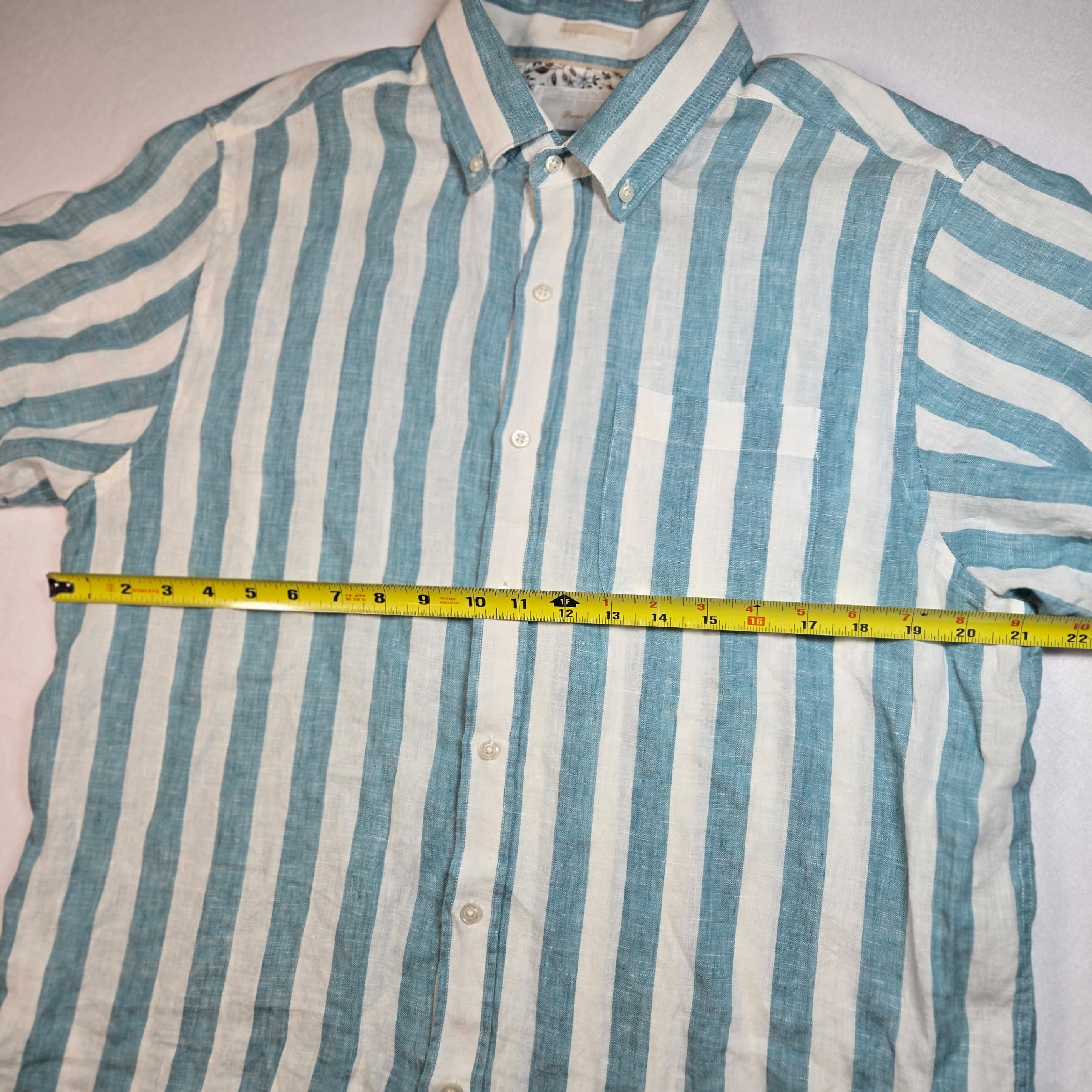Blue Striped Short Sleeve Linen Shirt - Thumbnail 6