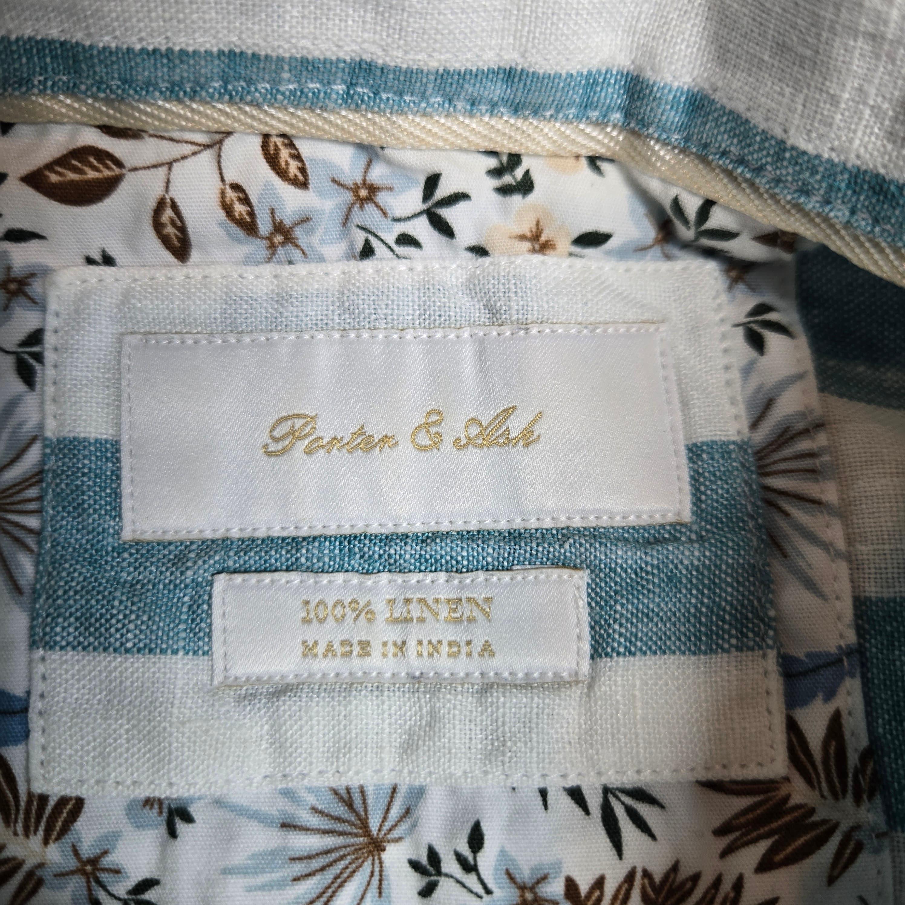 Blue Striped Short Sleeve Linen Shirt - Thumbnail 8