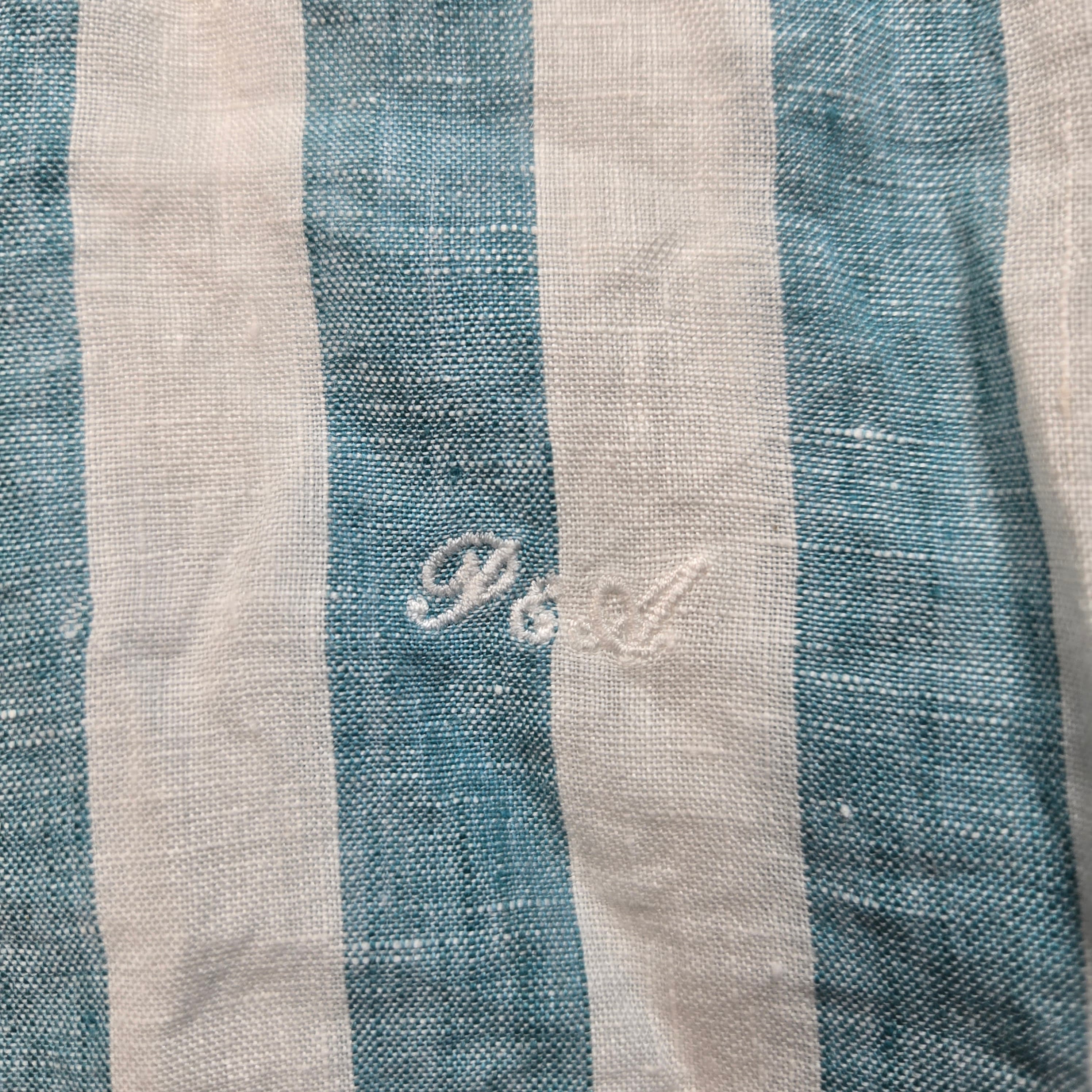 Blue Striped Short Sleeve Linen Shirt - Thumbnail 7