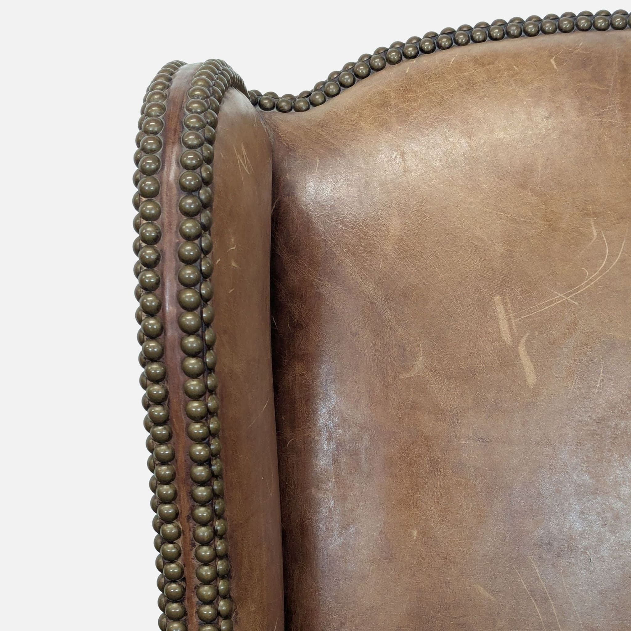 Leather & Wood Lounge Chair with Carved Details - Thumbnail 5