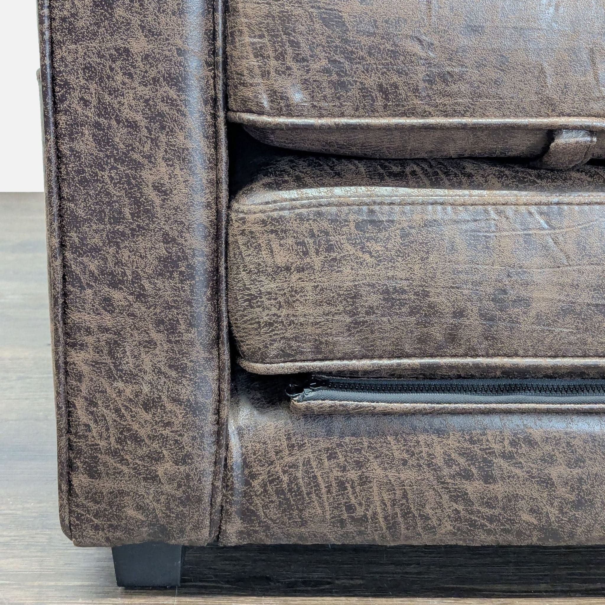 Brown Faux Leather Sleeper Sofa with Cup Holders - Thumbnail 3