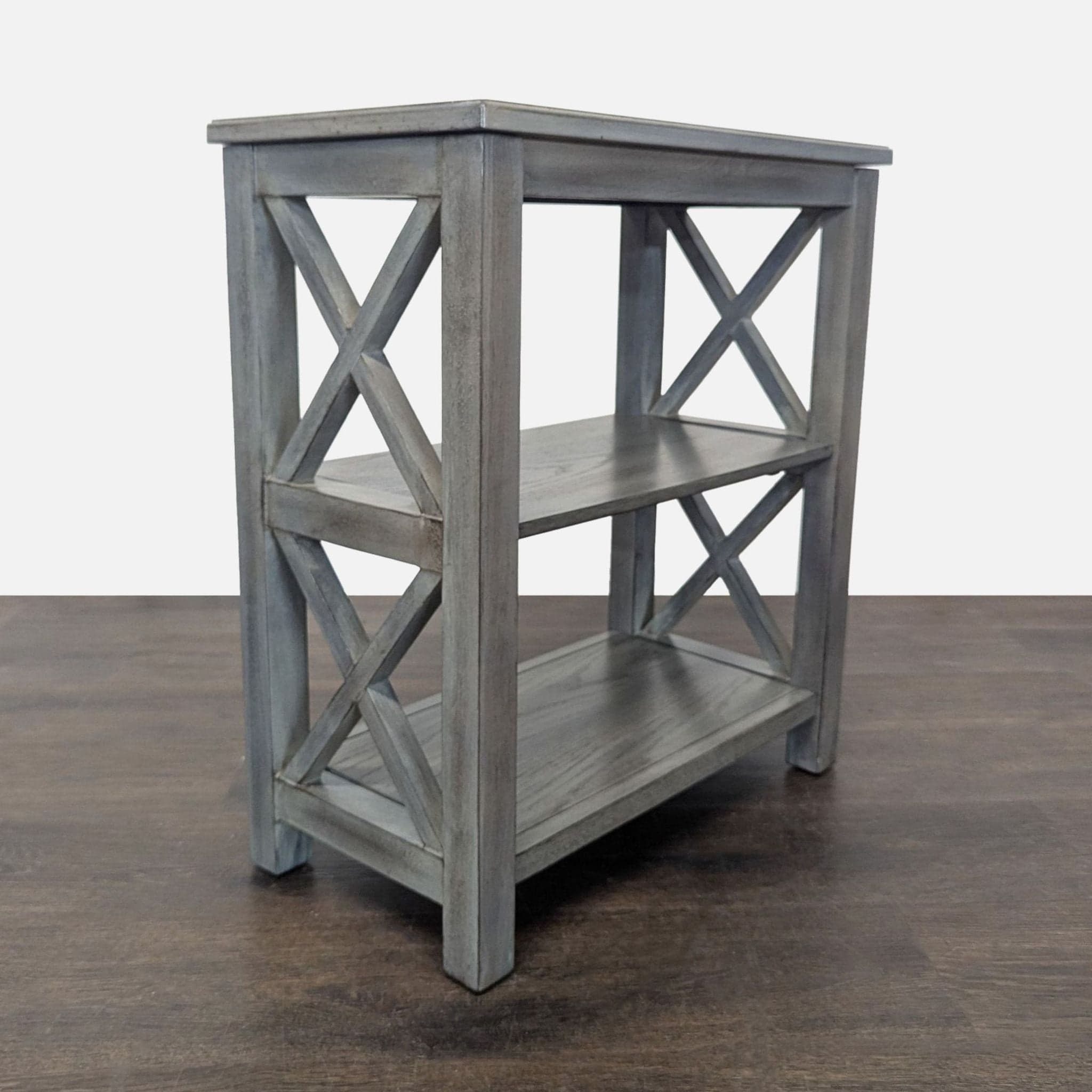 Gray Wooden 2-Shelf Bookcase with X-Design Sides - Thumbnail 2