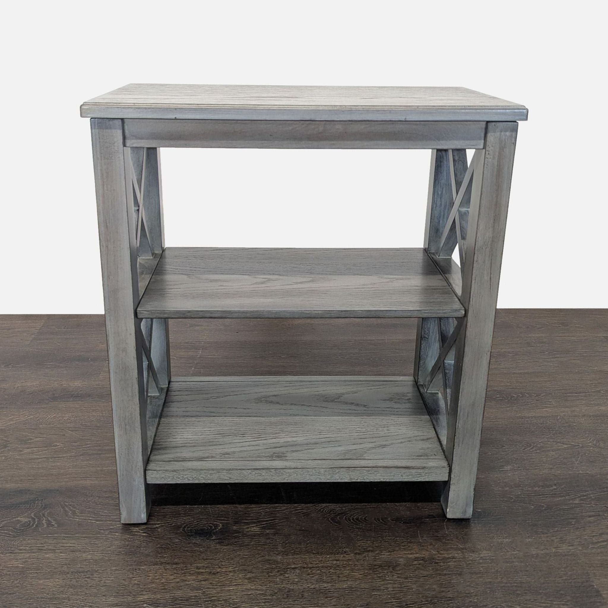 Gray Wooden 2-Shelf Bookcase with X-Design Sides - Thumbnail 5