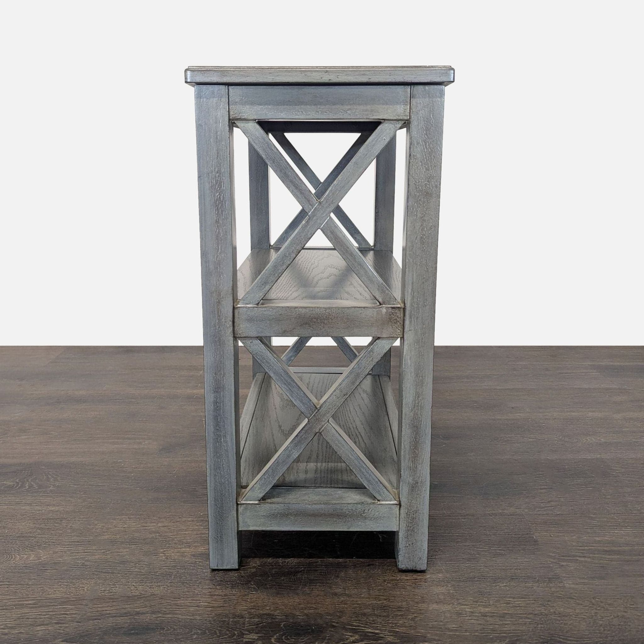 Gray Wooden 2-Shelf Bookcase with X-Design Sides - Thumbnail 6