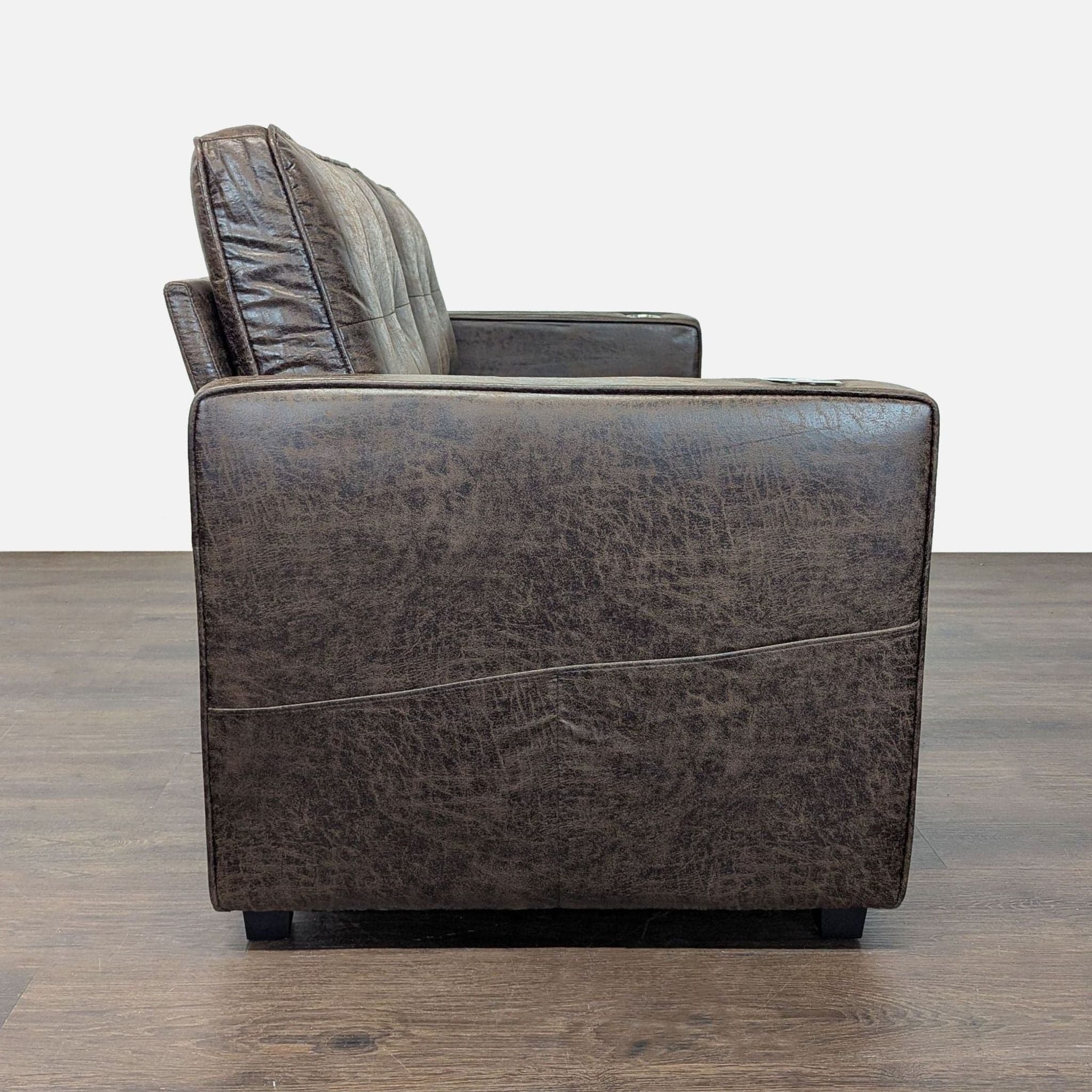 Brown Faux Leather Sleeper Sofa with Cup Holders - Thumbnail 7