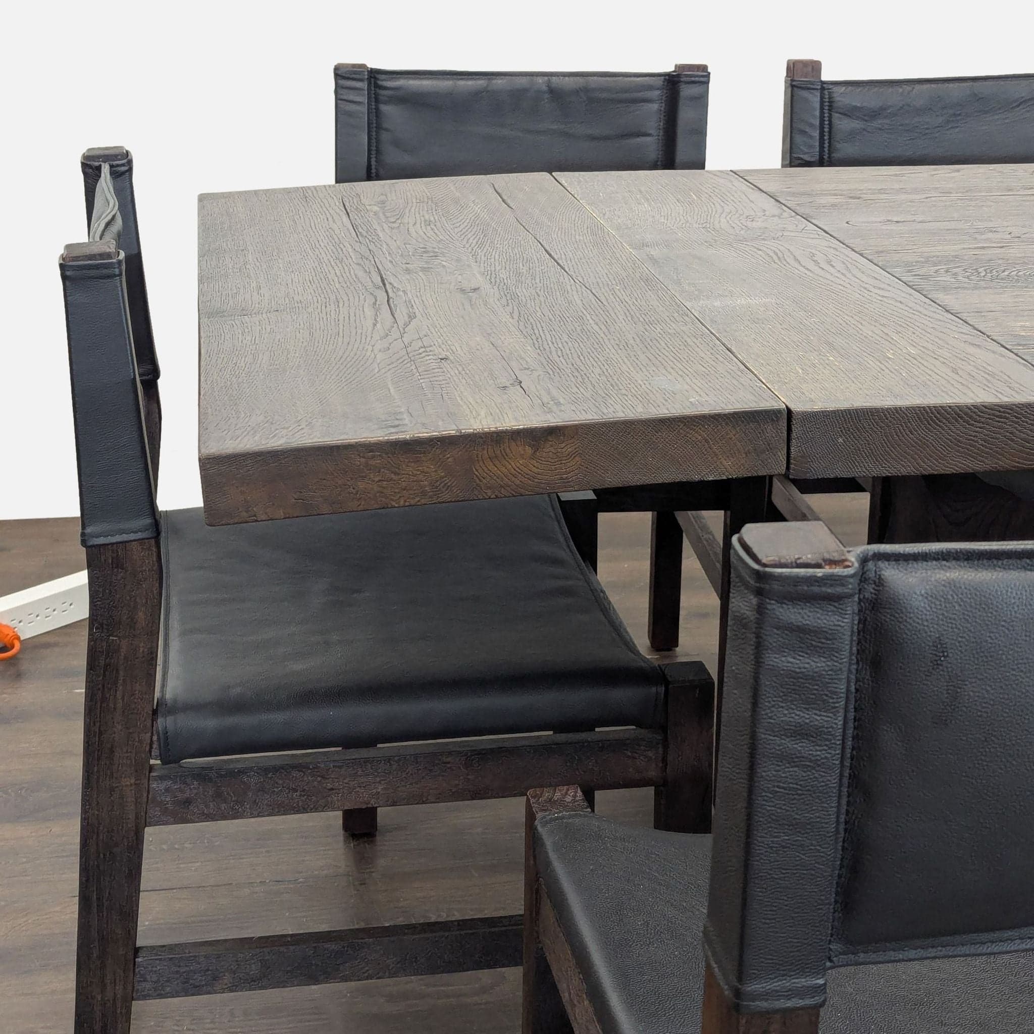 Restoration Hardware / Pottery Barn 9-Piece Wood and Leather Dining Set - Thumbnail 2