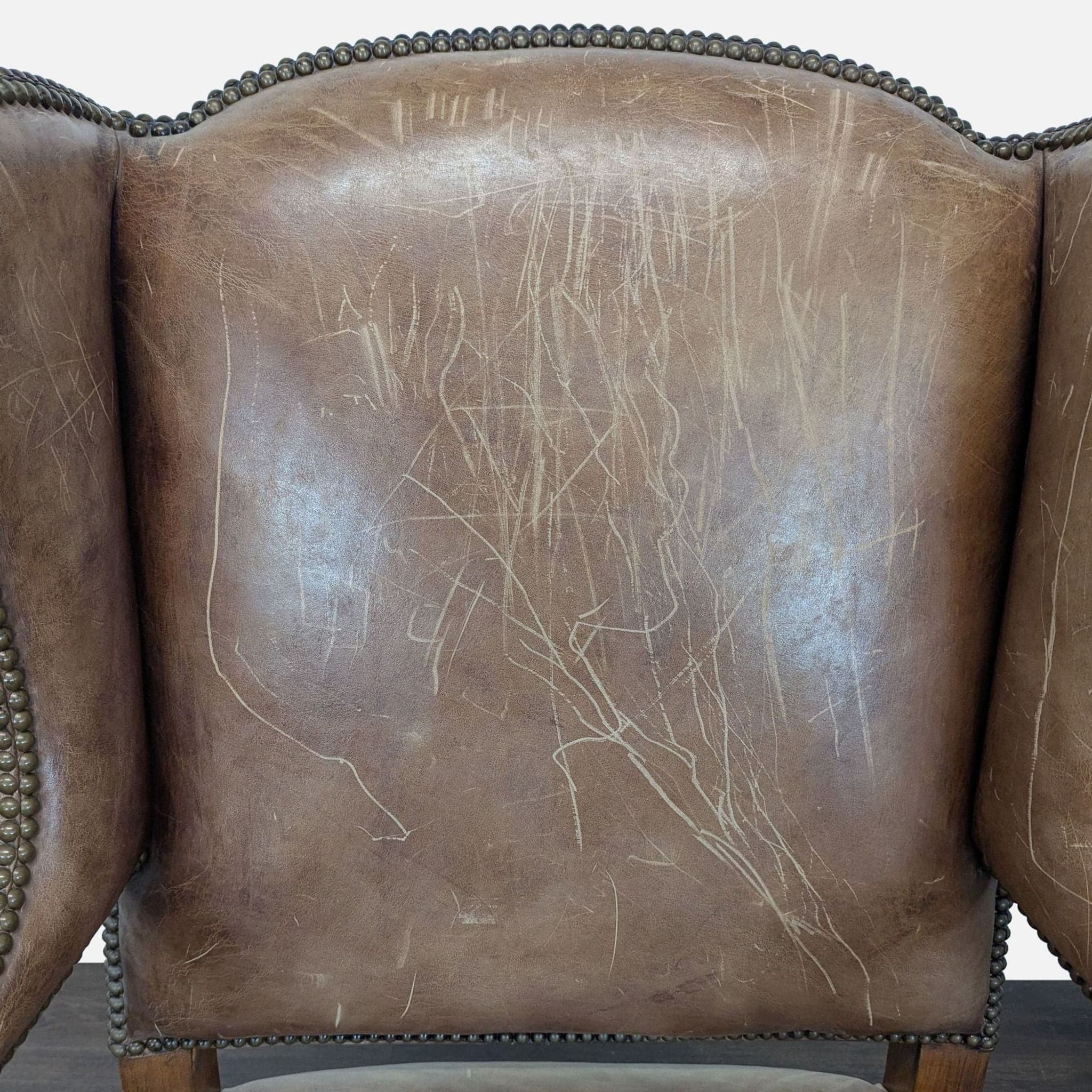 Leather & Wood Lounge Chair with Carved Details - Thumbnail 7