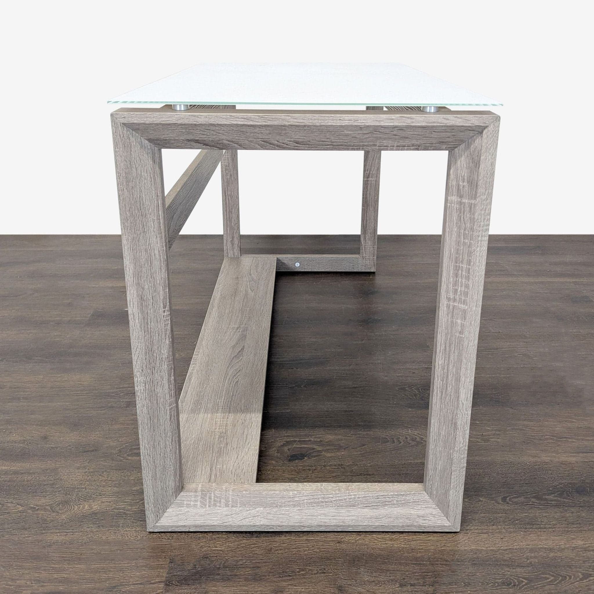 Whalen Furniture Cecile Glass Top Desk with Modern Gray Wood Frame - Thumbnail 3
