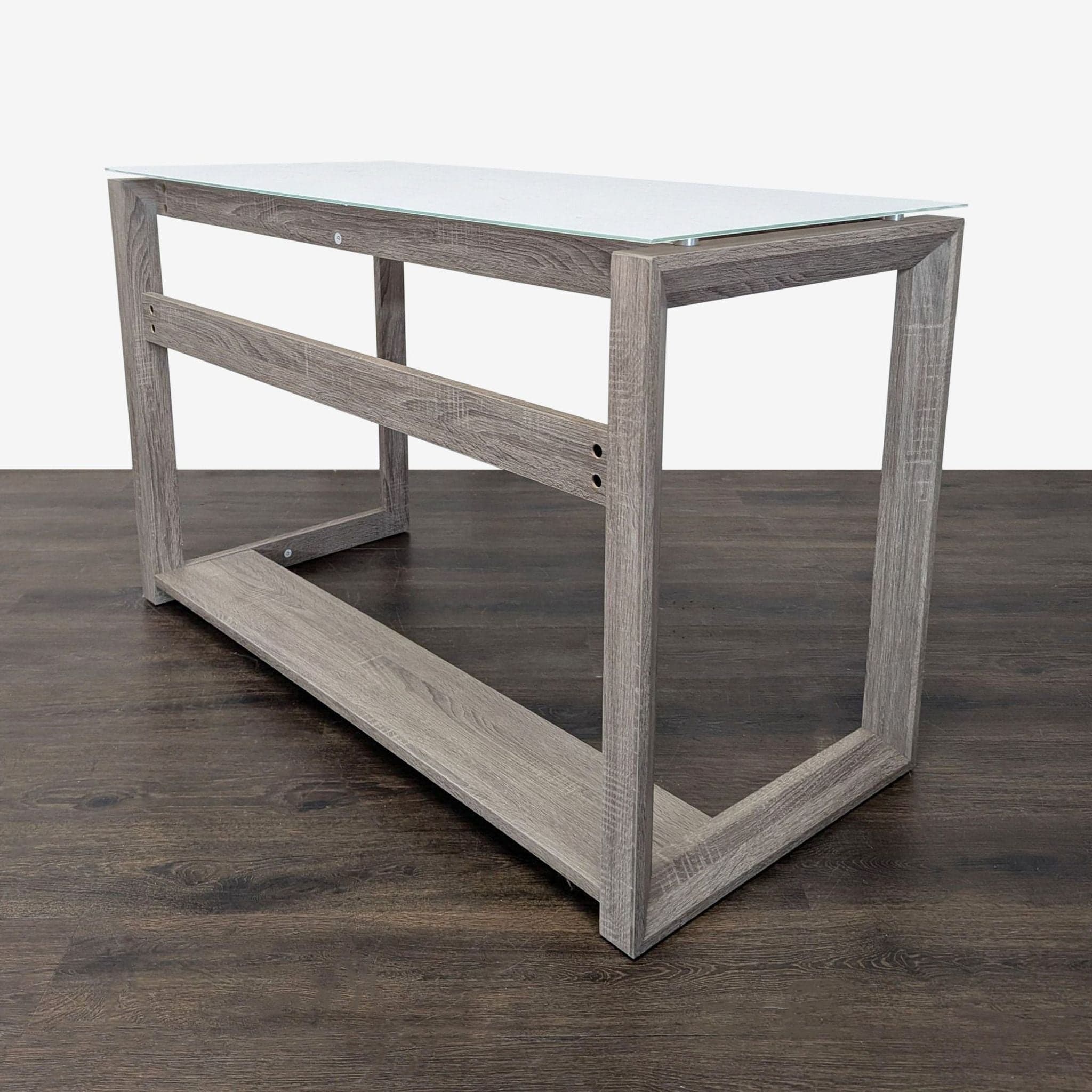 Whalen Furniture Cecile Glass Top Desk with Modern Gray Wood Frame - Thumbnail 4