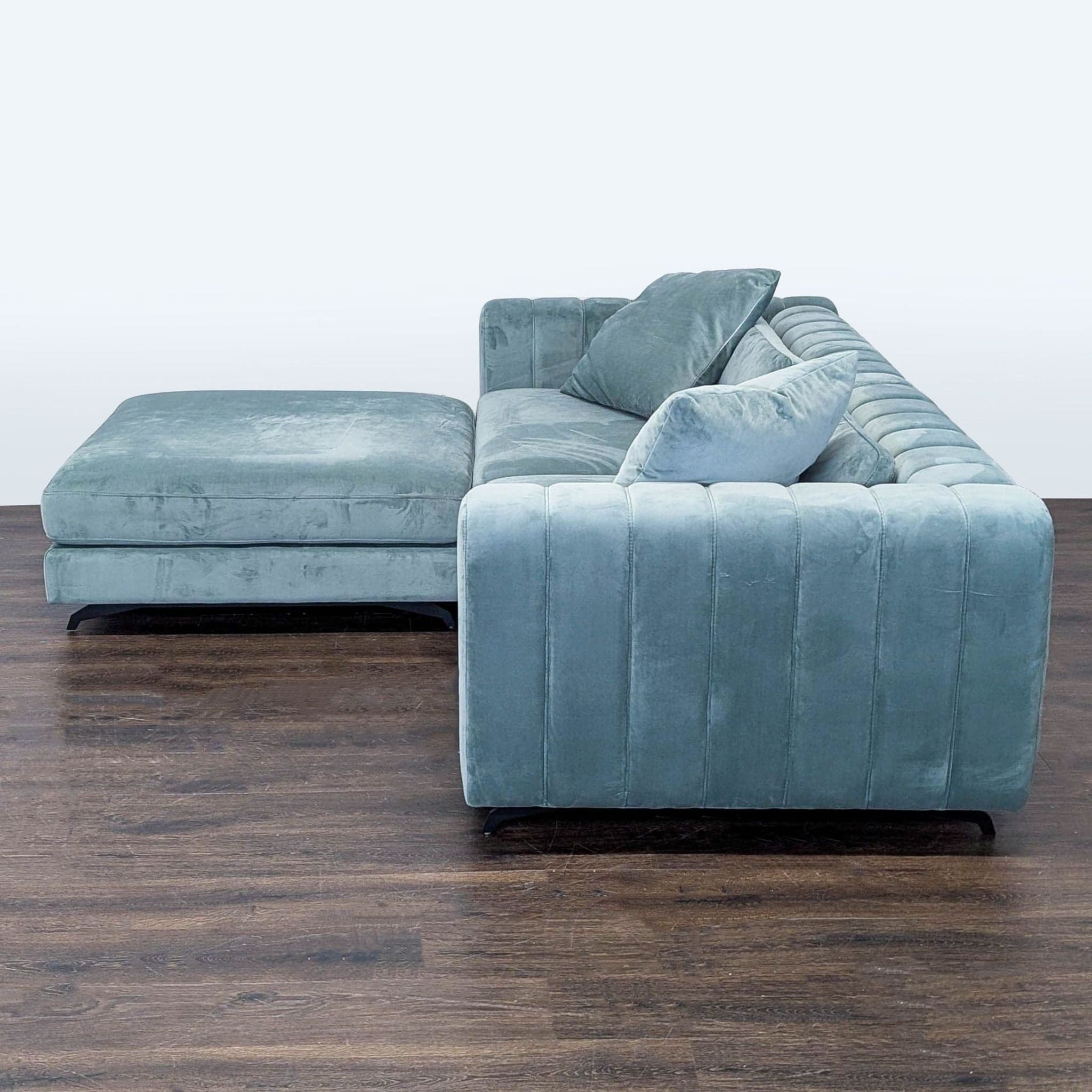 Rove Concepts Modern Light Blue Velvet Sectional Sofa with Ottoman - Thumbnail 5