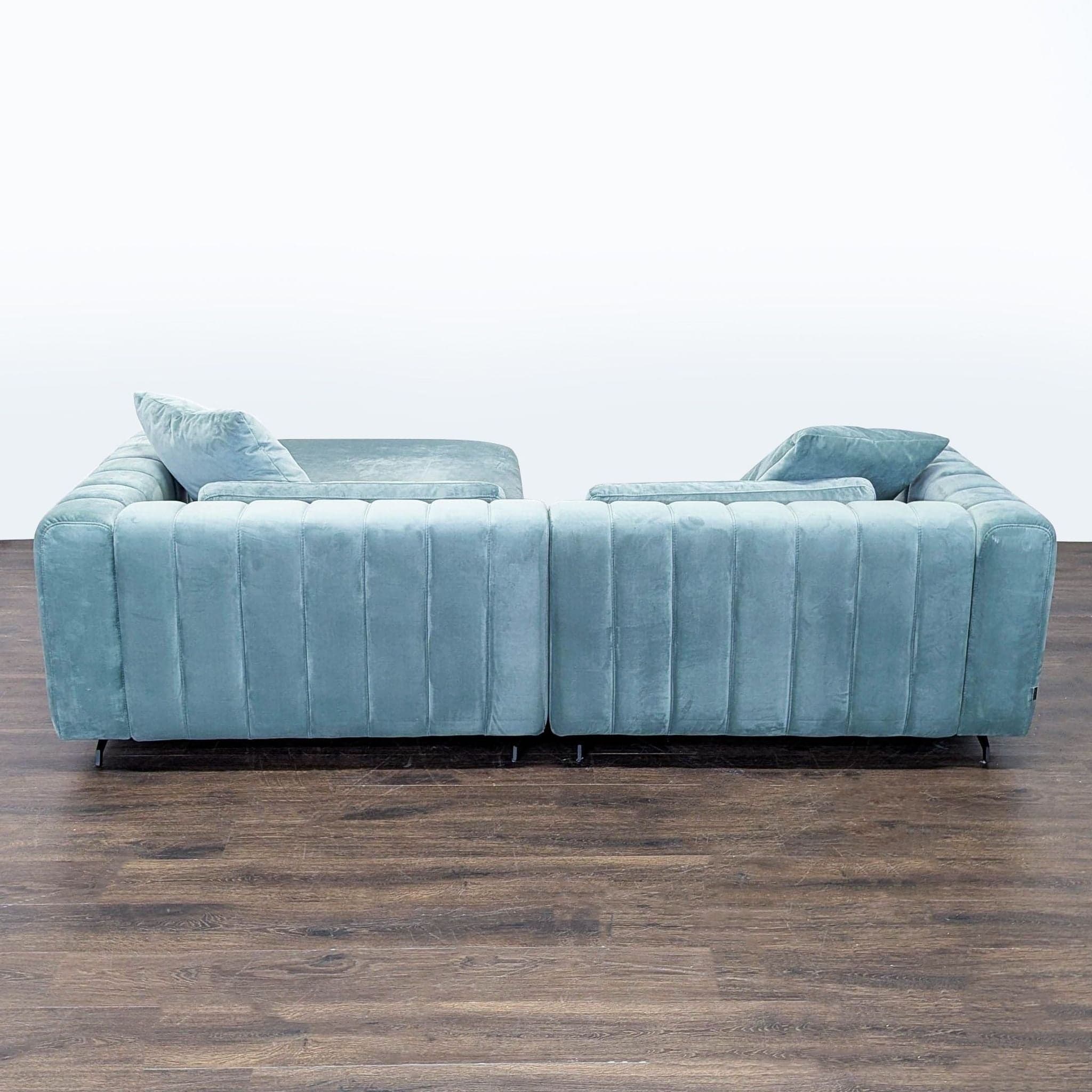 Rove Concepts Modern Light Blue Velvet Sectional Sofa with Ottoman - Thumbnail 4