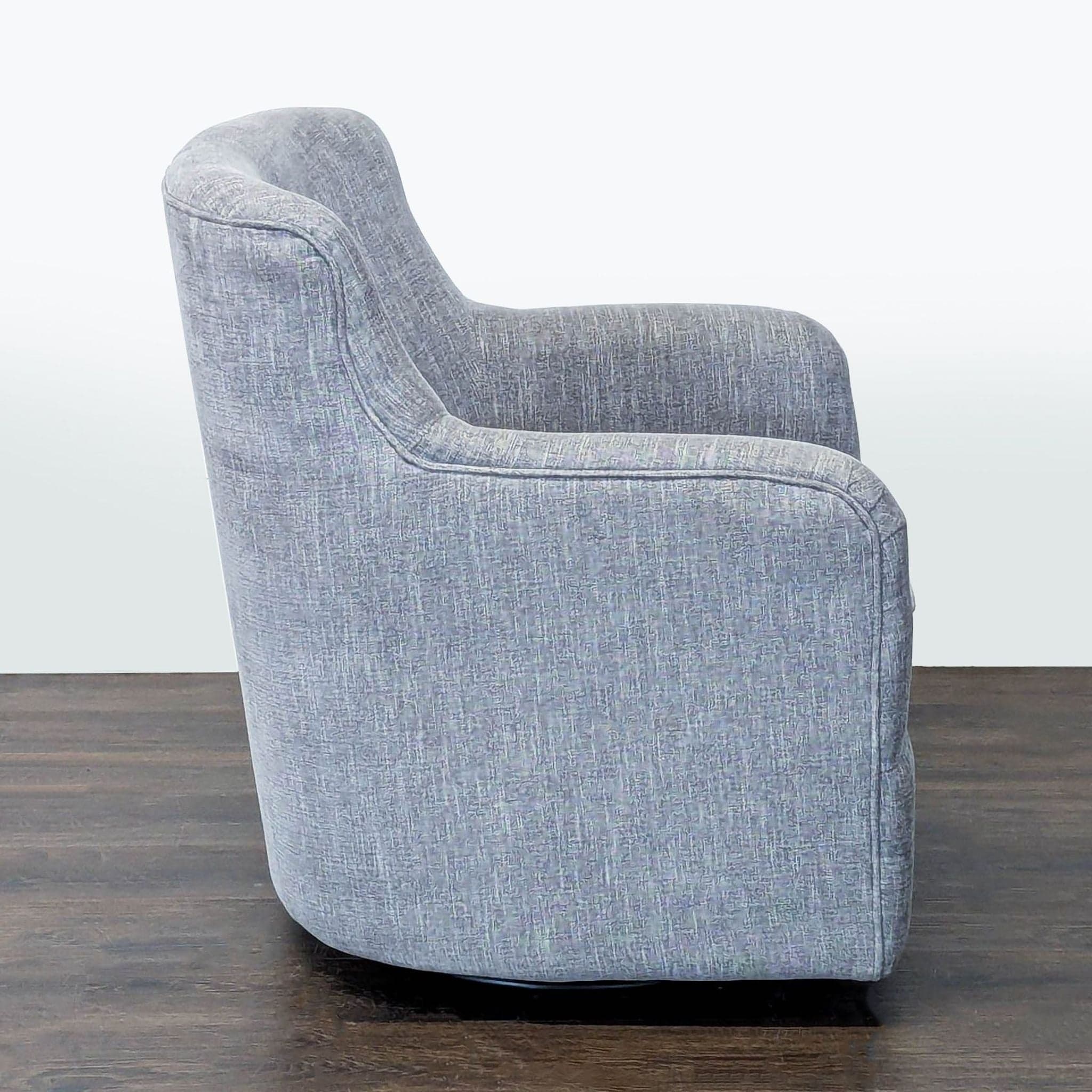 Modern Grey Fabric Swivel Lounge Chair with Button Detail - Thumbnail 3