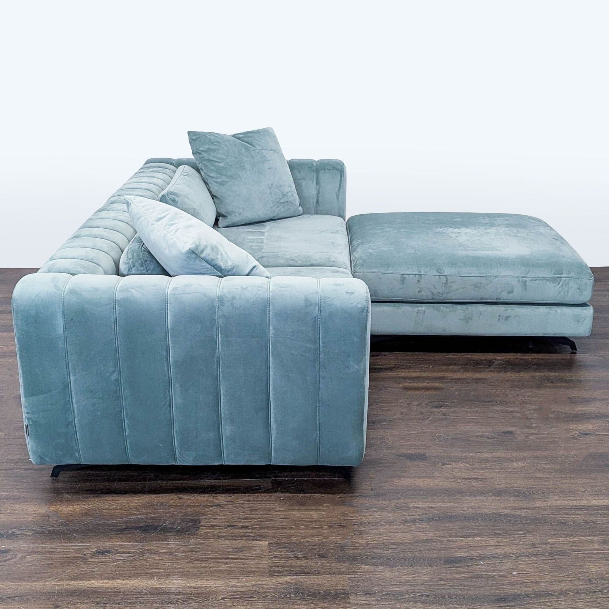 Rove Concepts Modern Light Blue Velvet Sectional Sofa with Ottoman - Thumbnail 3