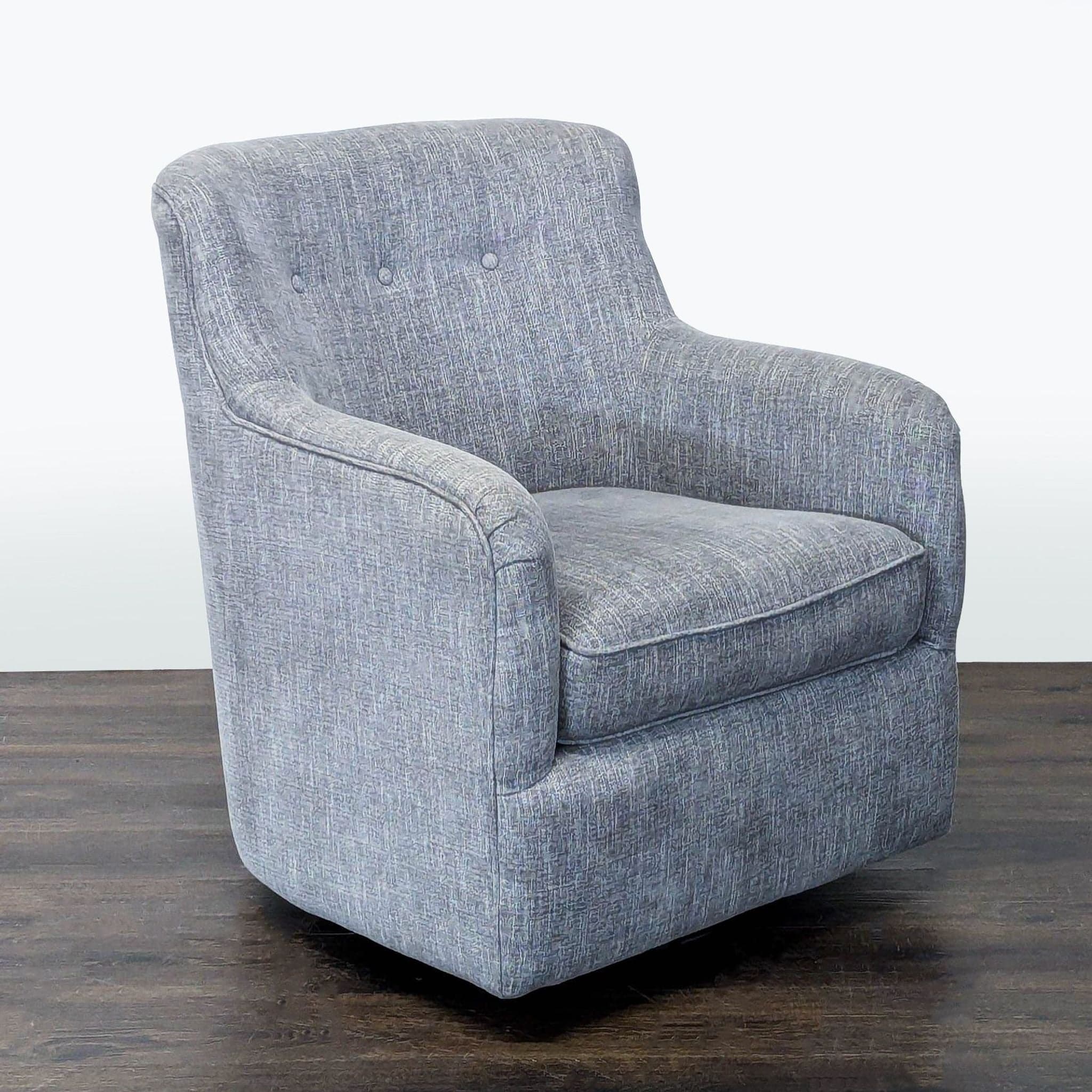 Modern Grey Fabric Swivel Lounge Chair with Button Detail - Thumbnail 2