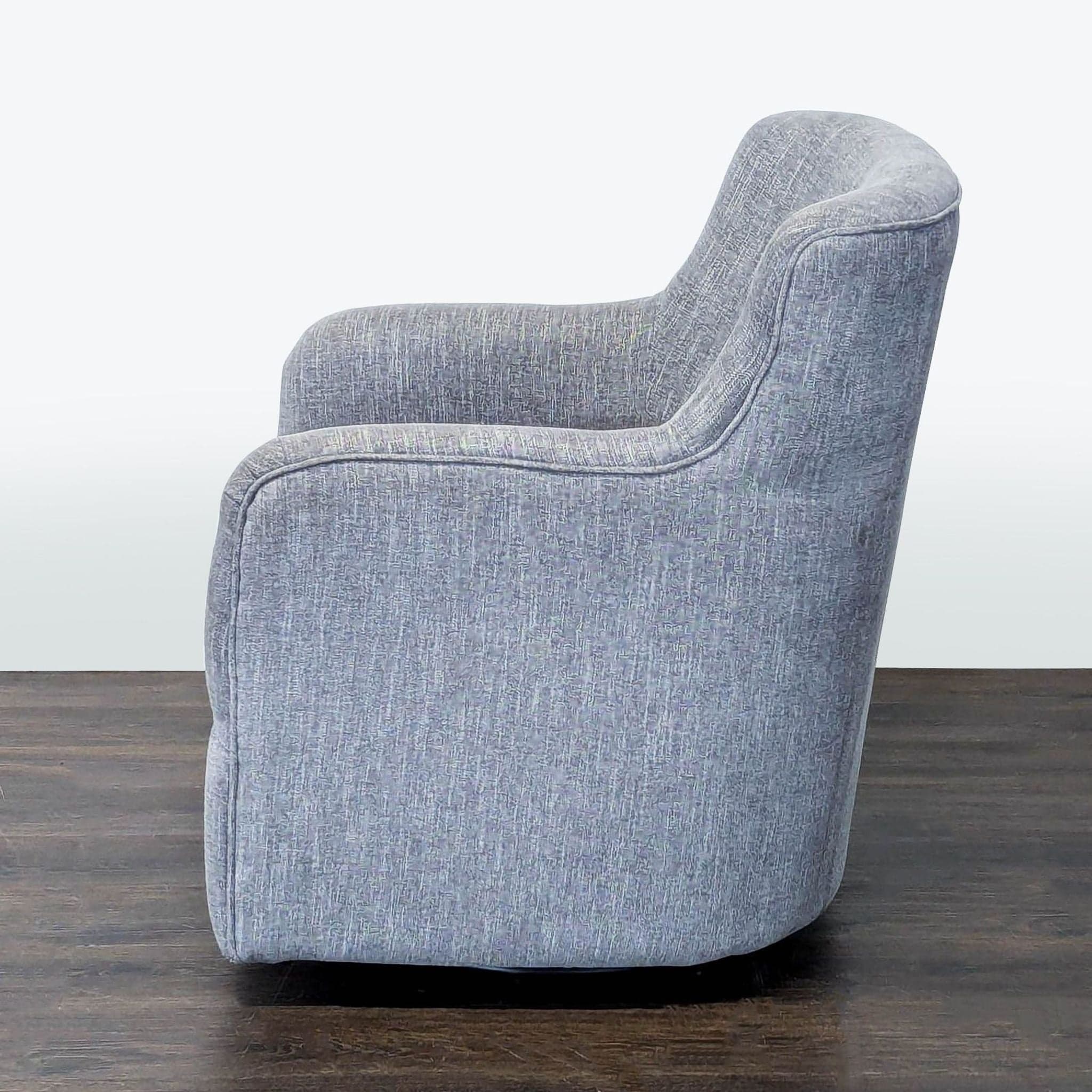Modern Grey Fabric Swivel Lounge Chair with Button Detail - Thumbnail 5