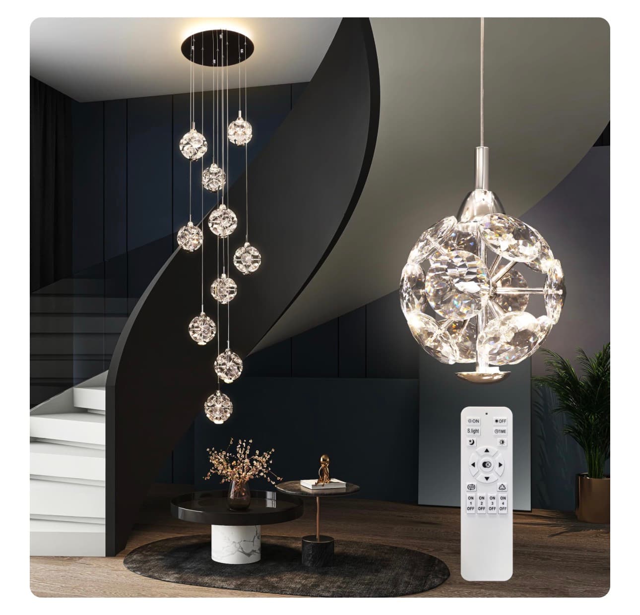 Crystal Ceiling Lamp with Remote Adjustable Height